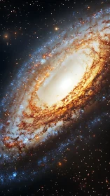 Spiral galaxy ignites cosmic dust in swirling starfire rings.