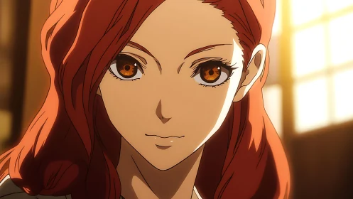 Anime portrait in warm backlight with cinematic close-up framing.