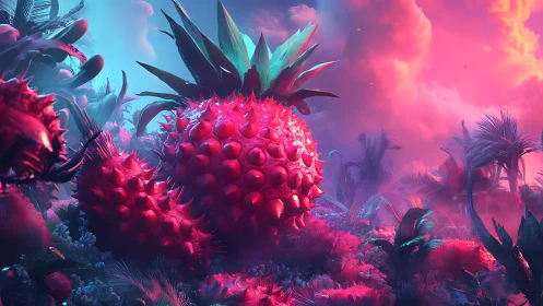 Neon stormfruit blooms wildly beneath cotton candy skies