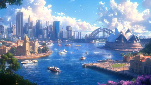 Sunlit harbour whispers around a dreamlike Sydney skyline