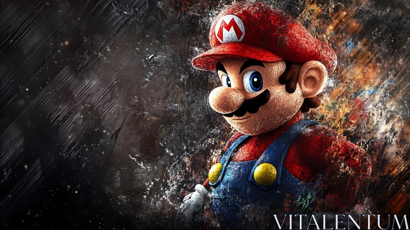 Rendered cartoon plumber stands before textured abstract background