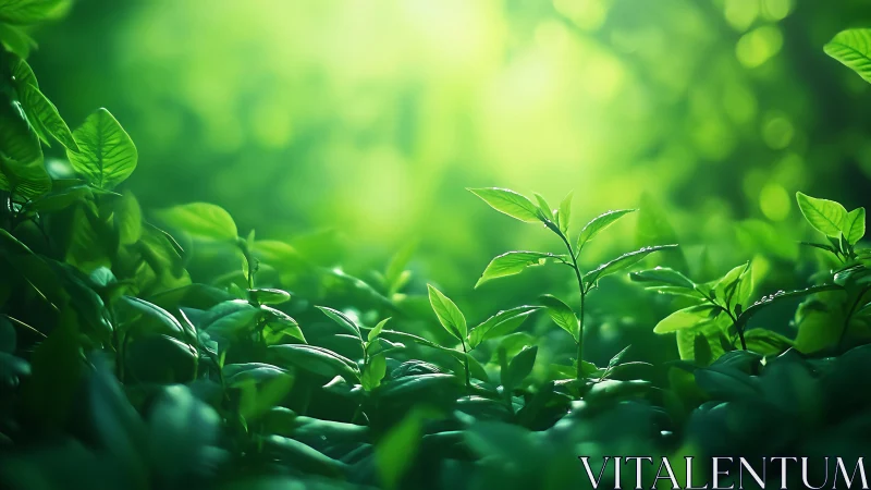 Lush Green Plants in Sunlight, Nature Photography Style.