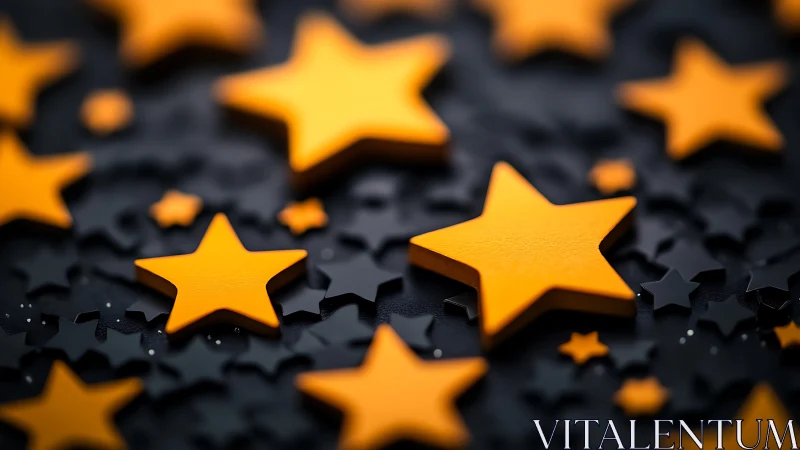 Golden rating stars glow over matte black background field.