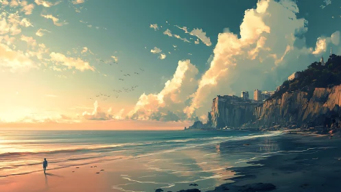 Sunlit seaside cliffs and a quiet evening beach walk.