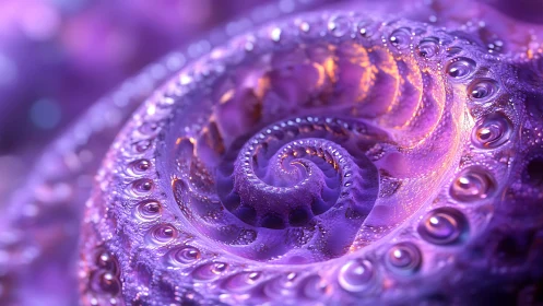 Iridescent violet fractal spiral in luminous macro abstraction.