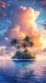 Tropical Island Sunset Landscape with Palm Trees.