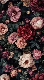 Vintage Floral Tapestry with Deep Romantic Garden Blooms.