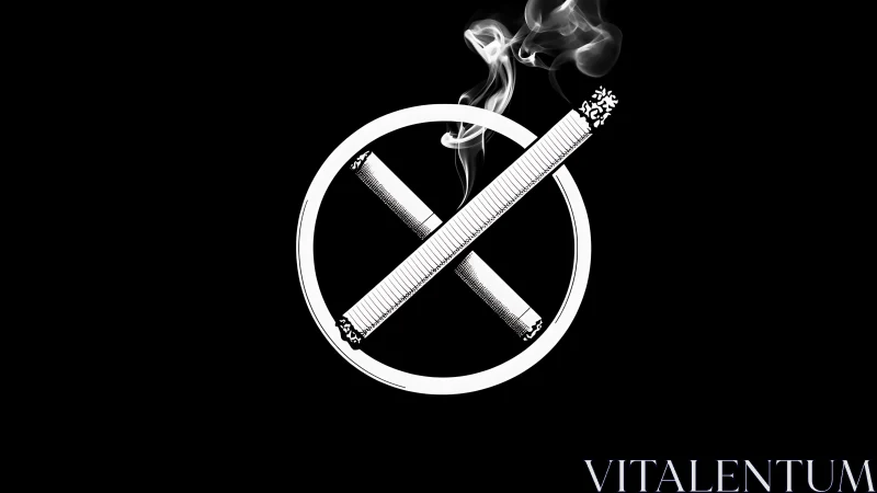 Monochrome no-smoking emblem with crossed cigarettes and rising smoke