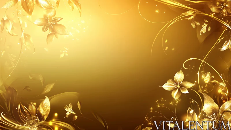 Golden floral swirl on luminous abstract gradient background.