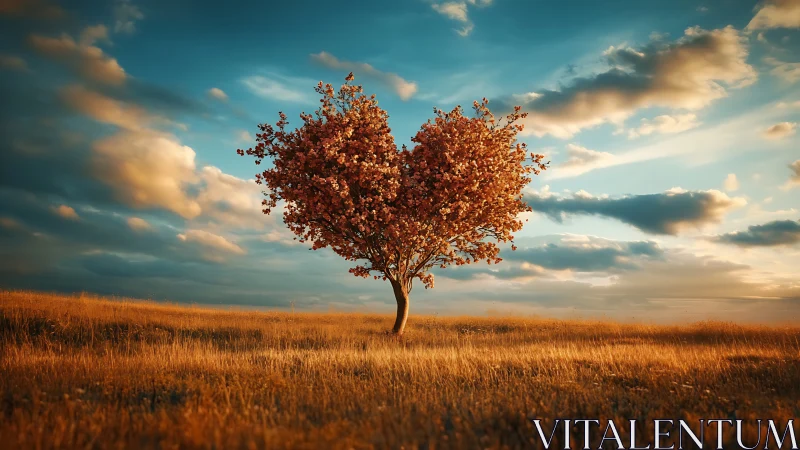 Solitary Autumn Specimen in Golden Field Landscape.