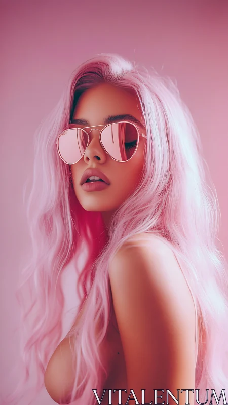 Cotton candy muse in mirrored rose-tinted aviator shades.