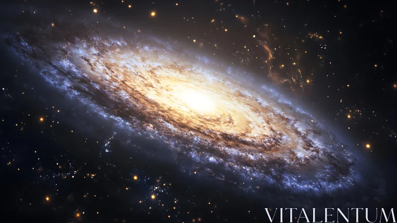 Radiant spiral galaxy glows softly in a star filled universe