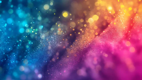 Colorful glitter bokeh background with flowing light waves.