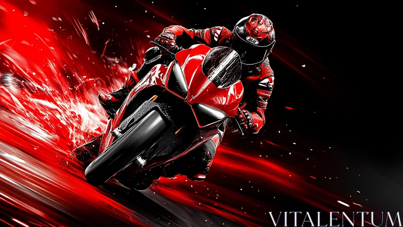 Red superbike rider carves through night in a fiery rush