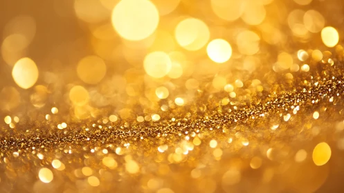 Abstract golden glitter bokeh background with sparkling lights.