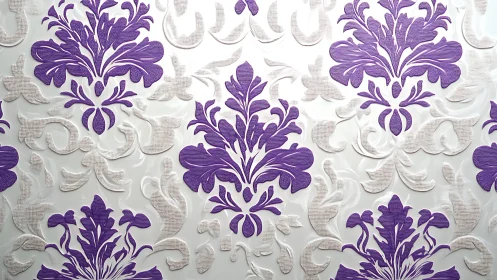 Elegant purple damask floral wallpaper with embossed texture.