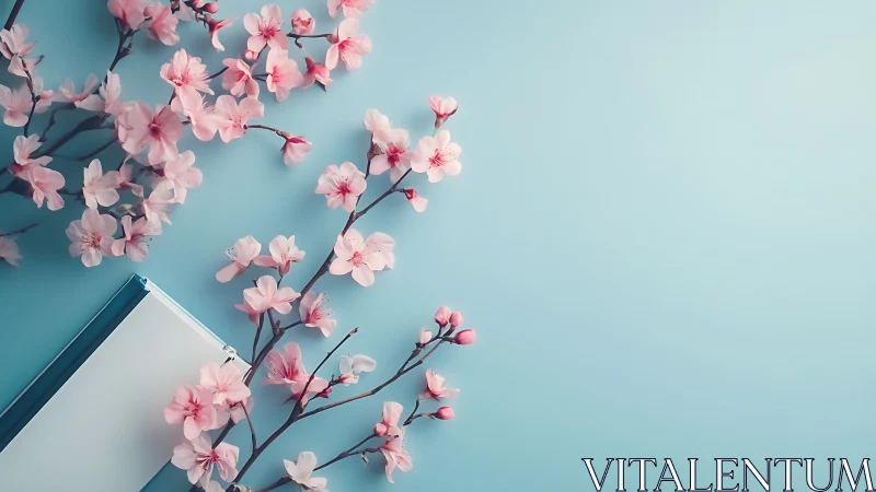 Cherry Blossoms on Soft Turquoise Canvas.