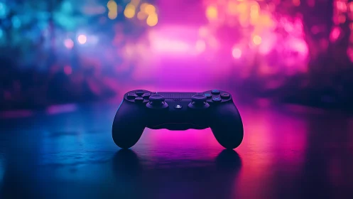 PlayStation Controller in Neon Lighting.