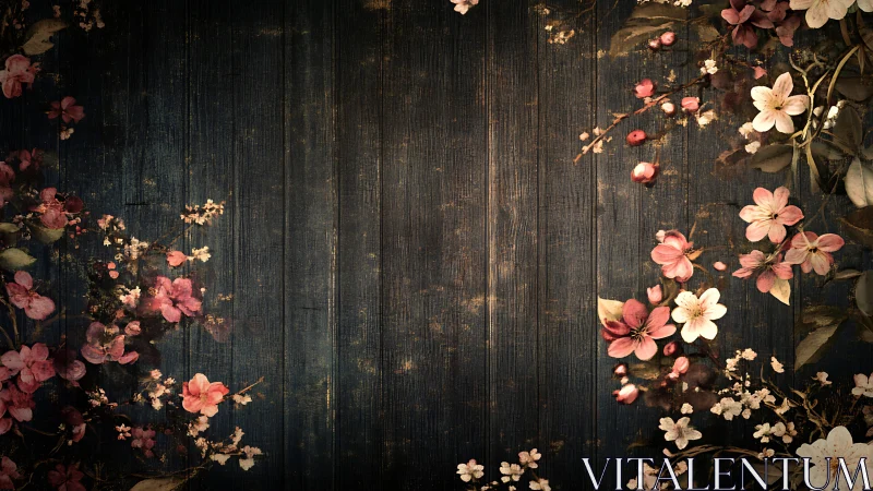 Vintage Floral Arrangement on Weathered Wood Surface Composition