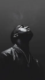 Side profile portrait shows upward gaze under low key light