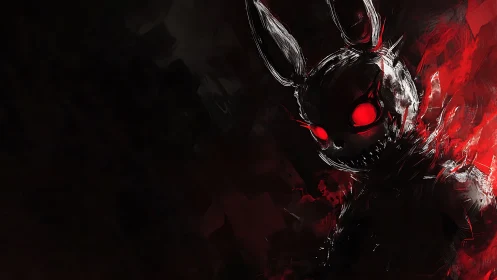 Sinister red-eyed rabbit silhouette rendered in dynamic brushwork