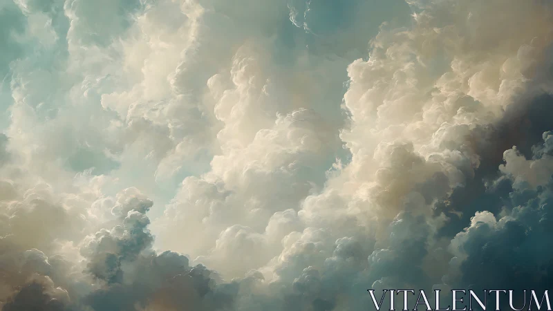 Dramatic sunlit cloudscape with towering bright formations.