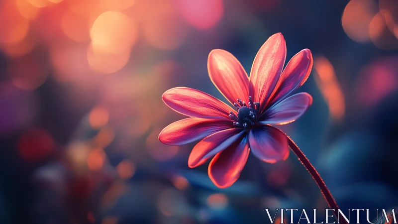 Luminescent Cosmos Flower Against Twilight Backdrop.