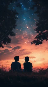 Stargazing silhouettes under a glitterblush twilight sky.