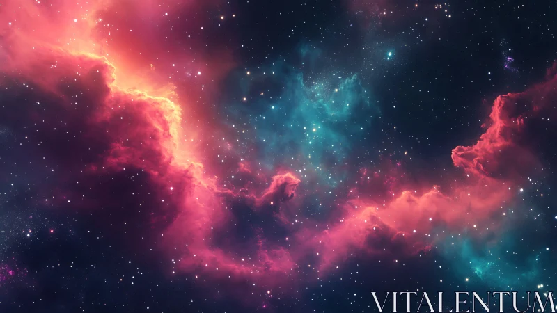 Multicolored interstellar nebula with scattered distant stars.