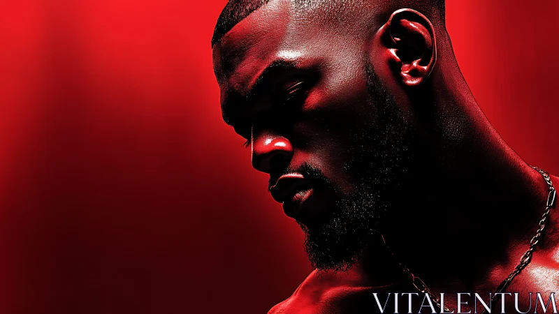 Brooding male portrait glows against intense red light