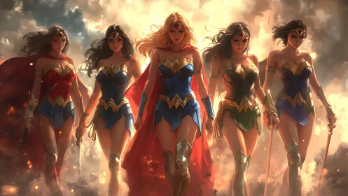 Five Warrior Women in Heroic Armor, Epic Fantasy Style.