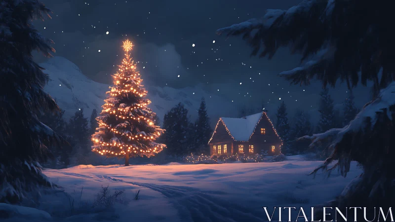 Winter night lets a glowing Christmas tree guide you home
