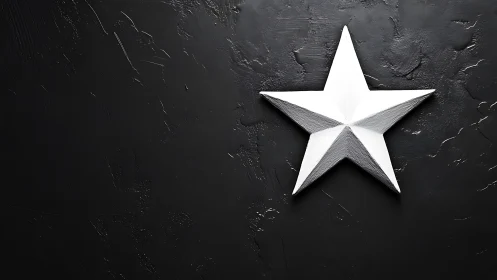 Textured black panel with faceted white relief star emblem.