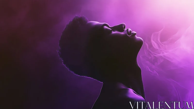 Profile of person in purple smoke and dramatic side light.