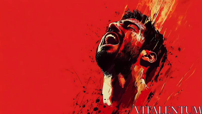 Crimson roar of defiance ignites a shattering portrait.