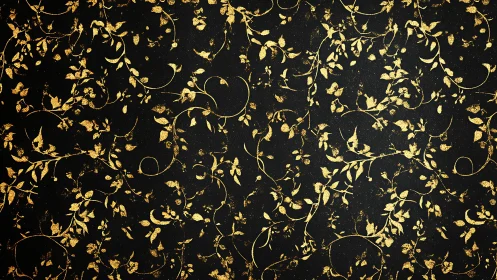 Gold leaf vine pattern on black decorative background.
