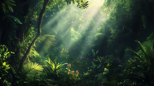 Tropical Forest Interior with Filtered Sunlight