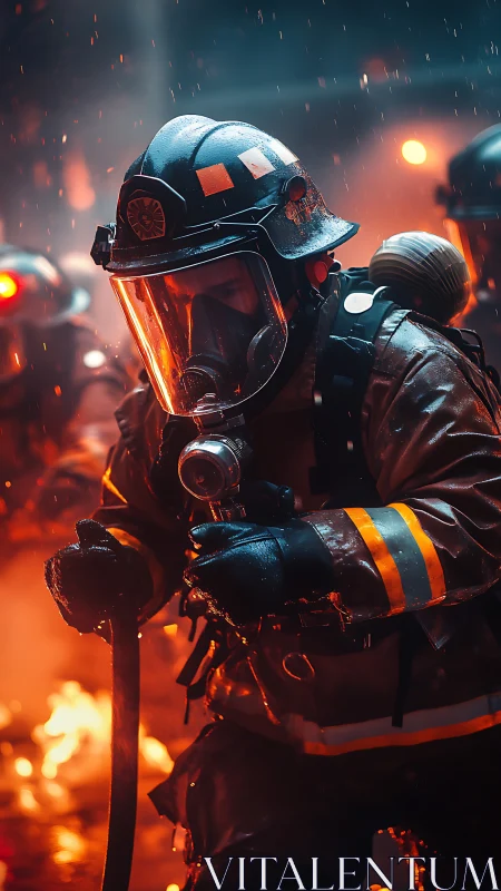 Firefighter in Intense Inferno Combat Scene