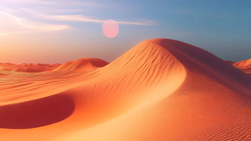 Radiant sunset-lit dune ridge under clear desert sky