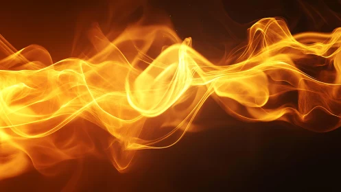 Abstract fiery orange flame waves on dark background, digital art.