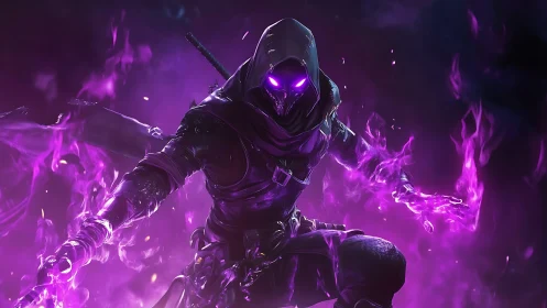 Voidlit rogue conjures ultraviolet chaos in molten shadow.