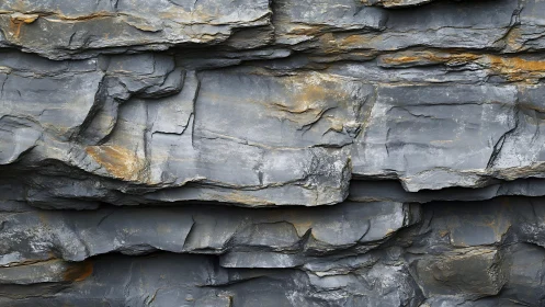Close-up of layered gray rock wall with natural textures.