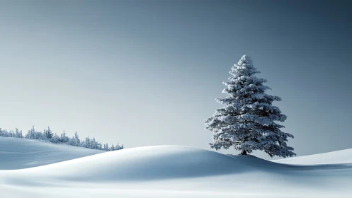 Solitary winter spruce hums over waves of untouched snow