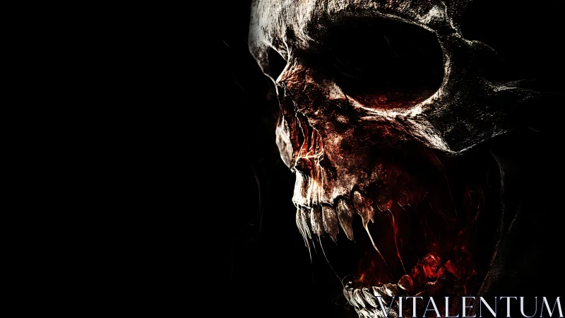 Decayed cranial horror profile in high contrast red shadow