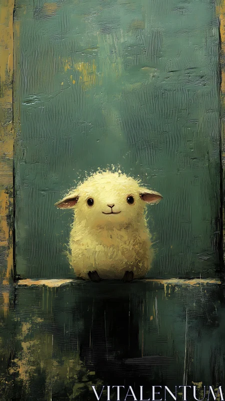 Soft golden lamb centered against textured teal field.