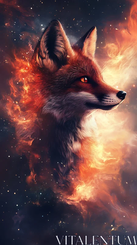 Celestial fire fox emerges from swirling cosmic nebula