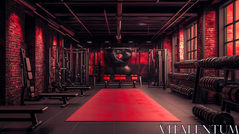 Moody red-lit industrial gym interior invites intense training