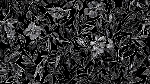 Monochrome floral linework forms dense botanical surface pattern