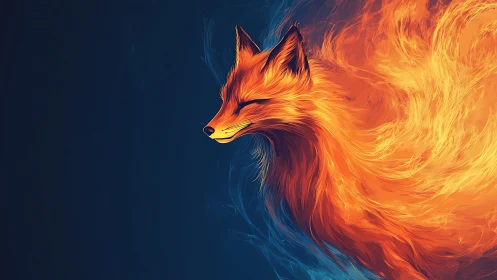 Fiery spectral fox portrait with flowing flame textures.