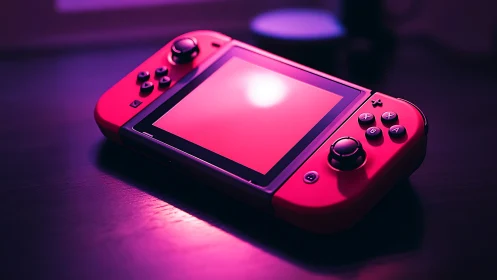 Neon Gaming Console Glows in Purple Dreamscape.